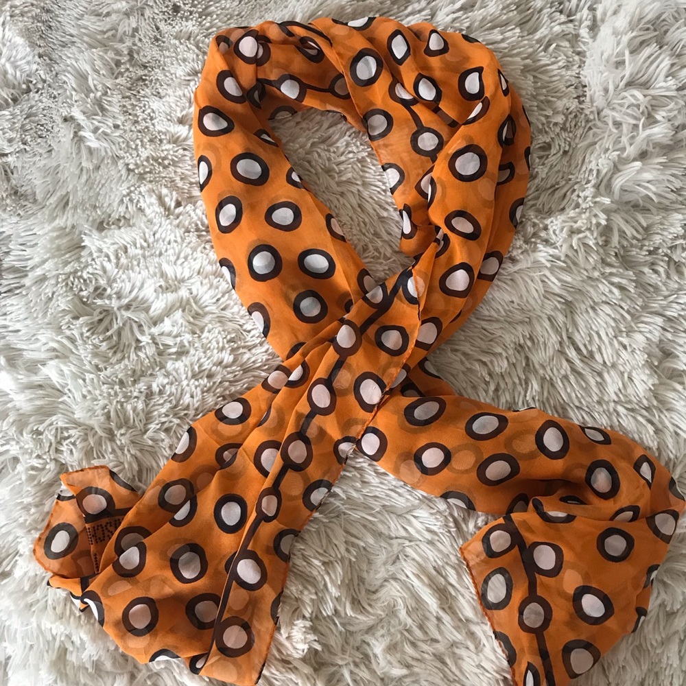 Boutique Moschino Orange Polka Dot Silk Long Scarf